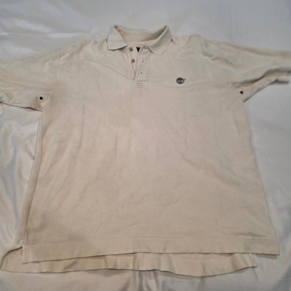Timberland Polo Shirt Mens Large Cream Good Weathergear Cotton Pique Logo